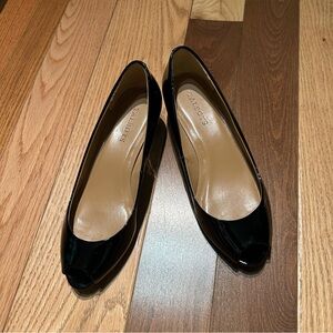 Talbots Black Peep Toe Wedge Shoes Size 8